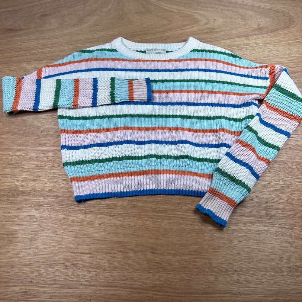 Urban Outfitters Cropped Striped Sweater XS Cotton Blend Pastel Knit Top